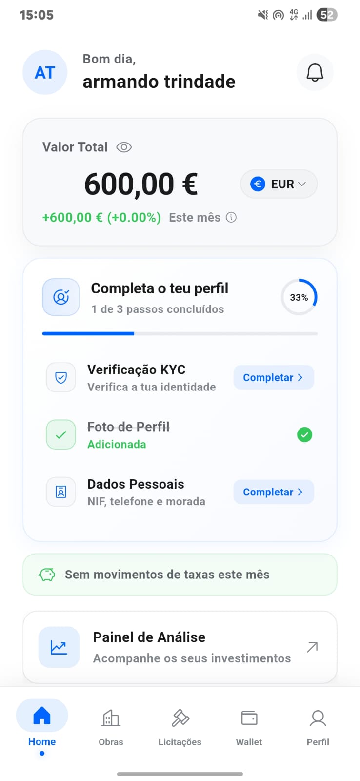 JustBuild App — Dashboard do cliente